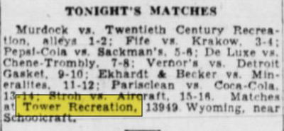 Tower Recreation - Nov 1942 Matches